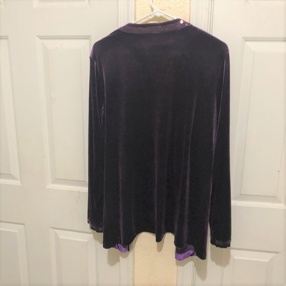Quacker Factory Purple Velvet Cardigan Long Sleeve - Picture 4 of 5